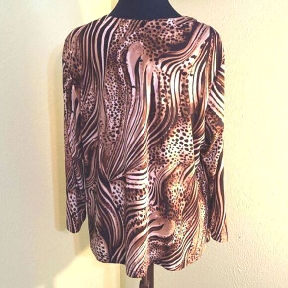 Ronni Nicole Lightweight Cardigan Jacket, Browns/Tans/Animal Print, Size XL - Picture 2 of 5